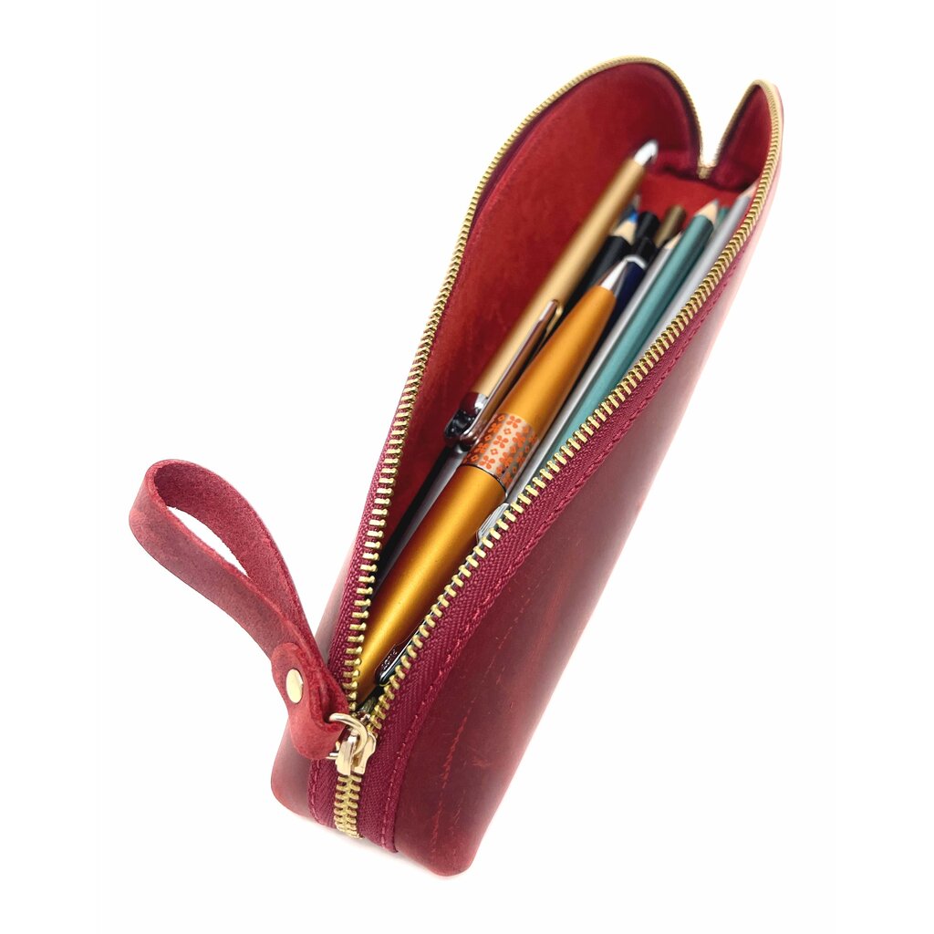 Su.B Federmäppchen - Federtasche - Etui aus Leder - Passend für Mehr als 25 Stifte -  für Männer und Frauen -  Rot