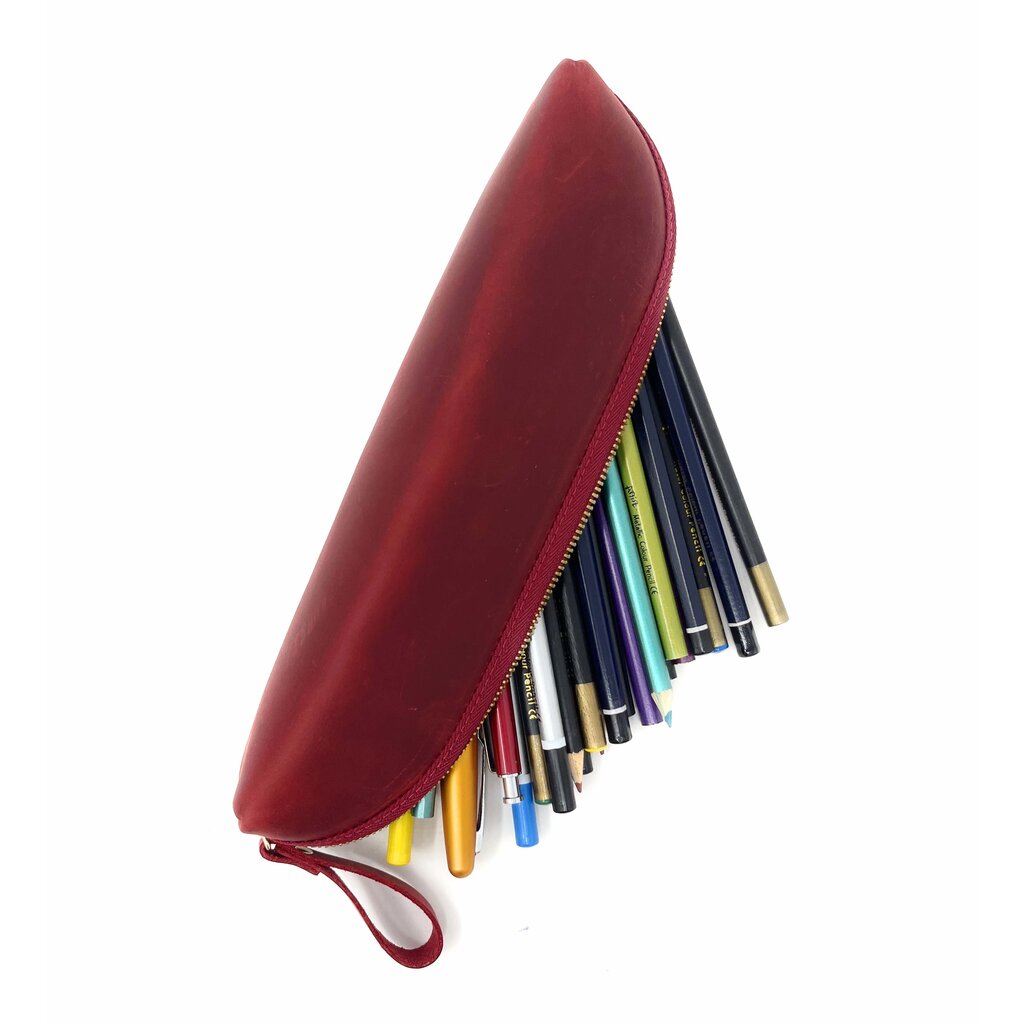 Su.B Pen Etui, Leer, Pennenzak Volwassenen, Geschikt voor minimum 25 Pennen  - Rood
