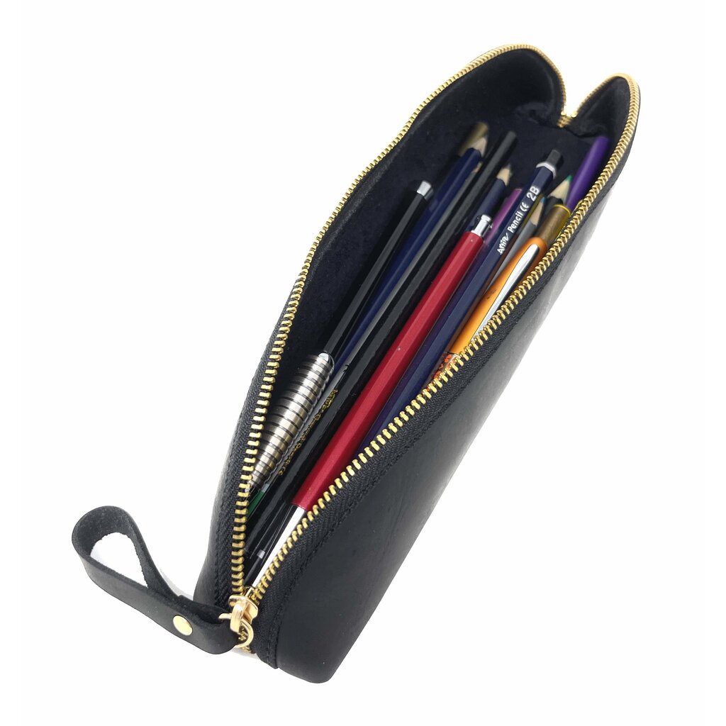 Su.B Leder-Federmäppchen – Stiftehalter mit Reißverschluss, Platz für 25+ Stifte, Stilvolle Tasche für Damen und Herren - Schwarz
