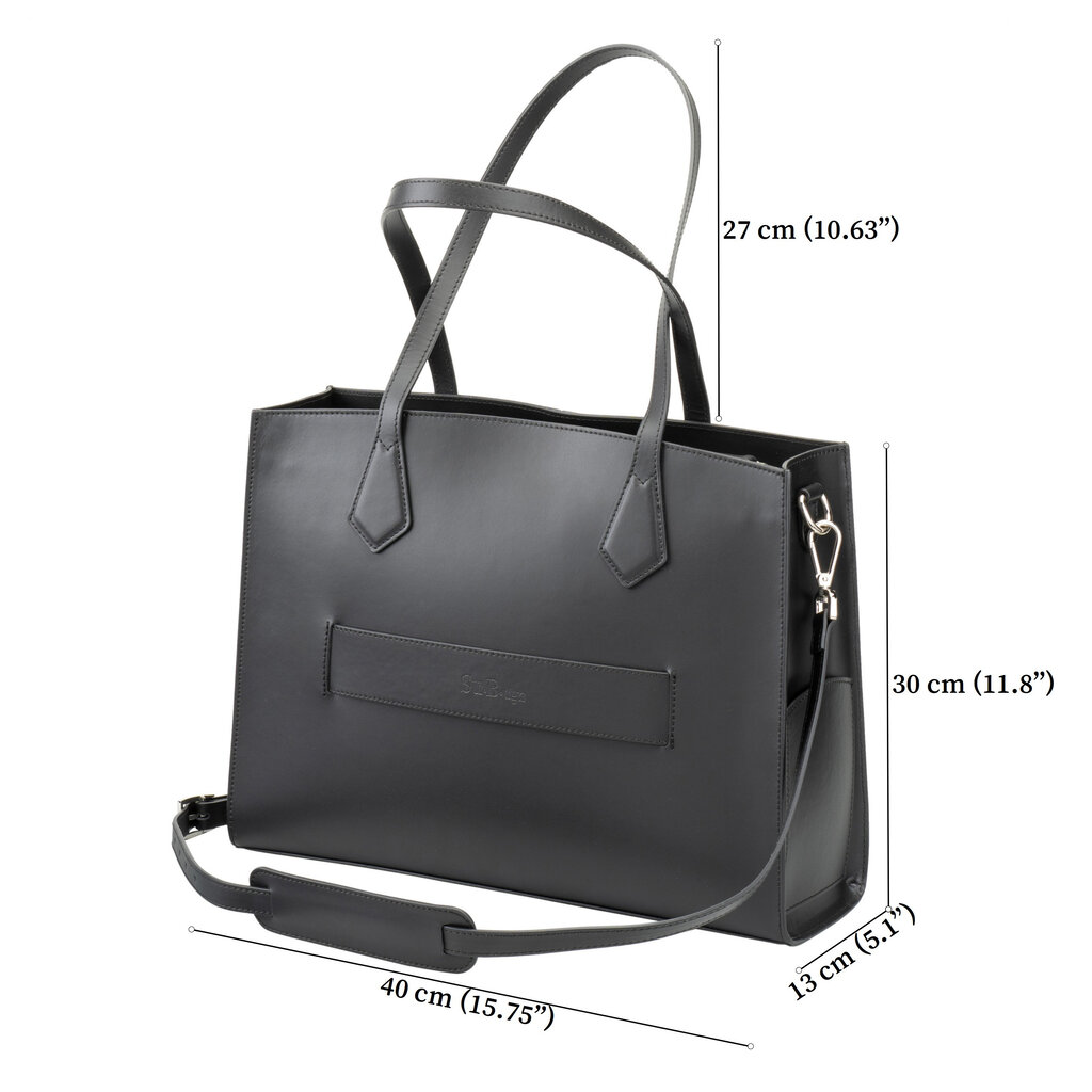 Su.B Women’s Work Tote Laptop Bag – Fits 14" and 13" Laptops, Italian Split Leather, Stylish Modern Design with Trolley Strap -  Black