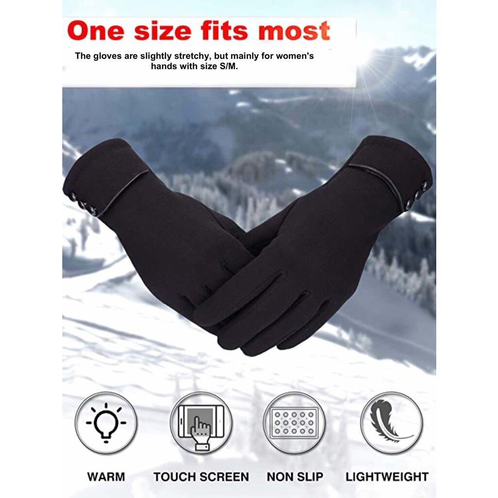 Su.B.dgn Winter Gloves Women, Touch Screen Gloves, Warm Fleece Lined Gloves, One Size for  M, S - Black
