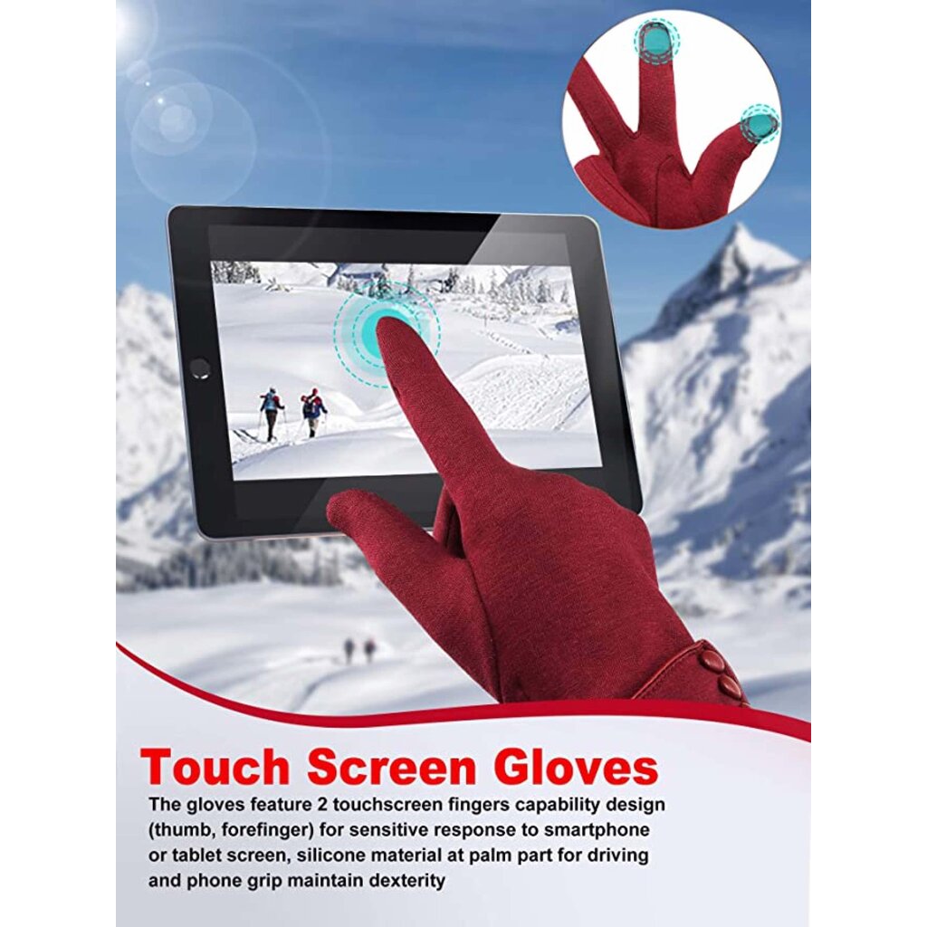 Su.B.dgn Winter Gloves Women, Touch Screen Gloves, Warm Fleece Lined Gloves, One Size  for M, S - Red