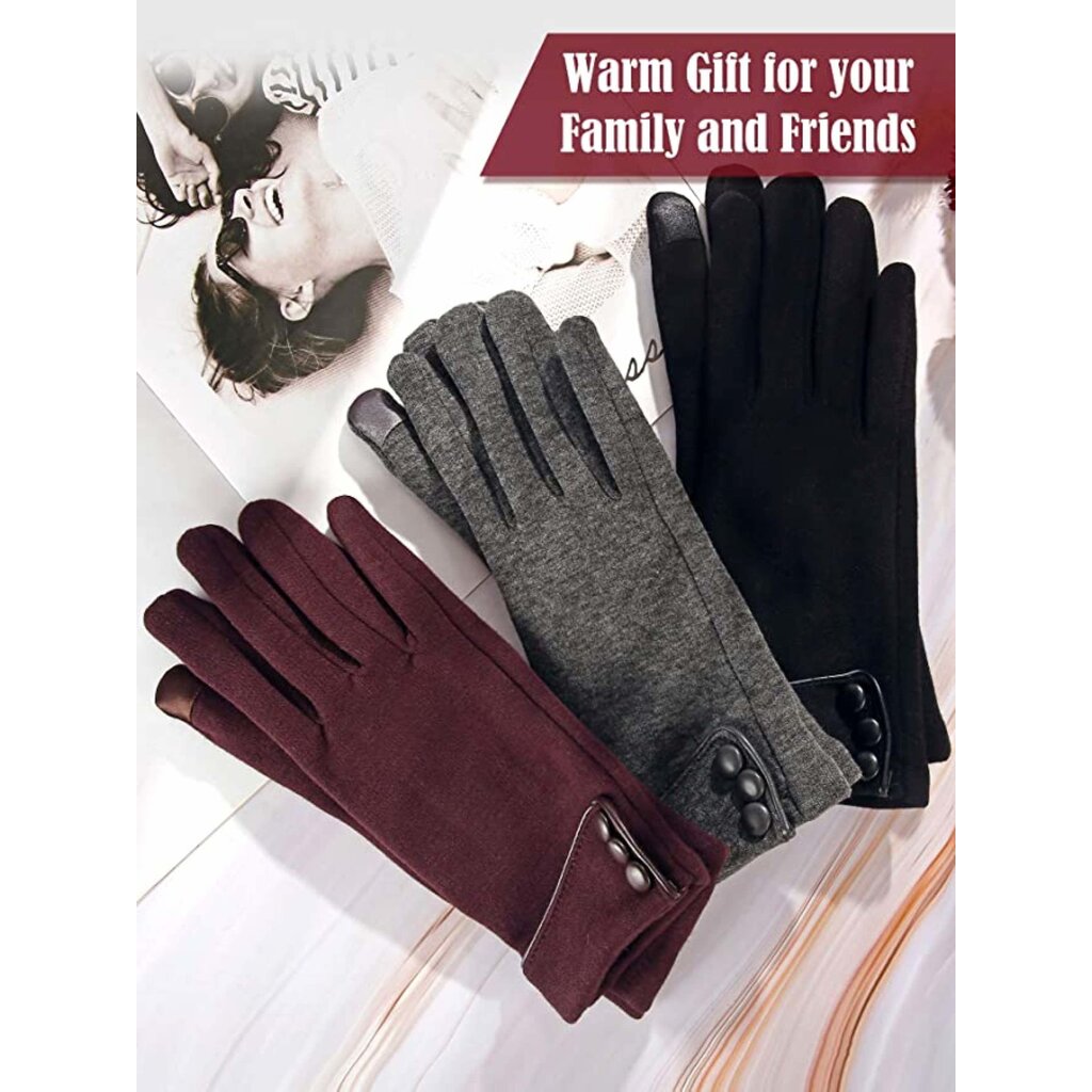 Su.B.dgn Winterhandschuhe für Damen - Für Touchscreens geeignet - Einheitsgröße für M, S - Warmes Fleecefutter  - Schwarz