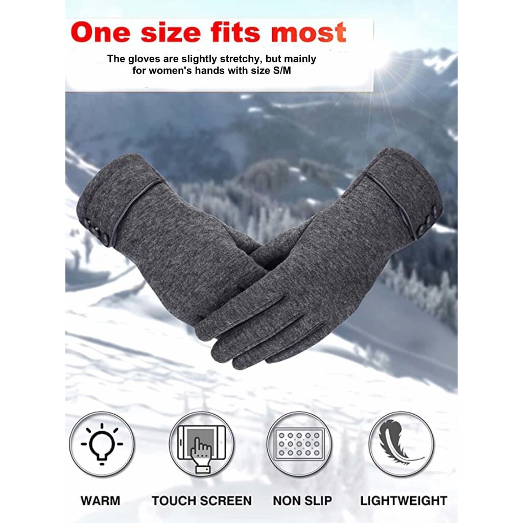 Su.B.dgn Winter Gloves Women, Touch Screen Gloves, Warm Fleece Lined Gloves, One Size for M, S - Grey