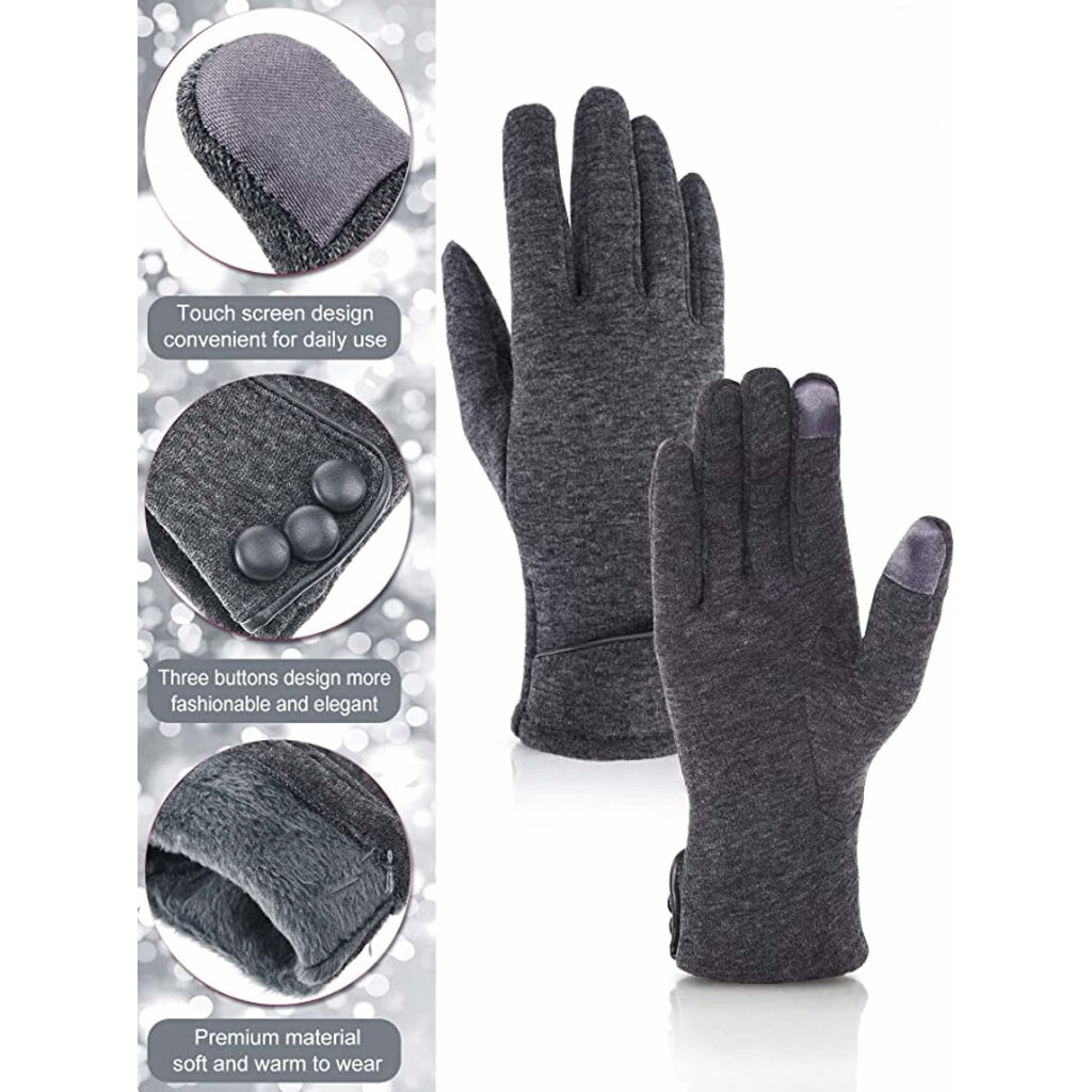 Su.B.dgn Winter Gloves Women, Touch Screen Gloves, Warm Fleece Lined Gloves, One Size for M, S - Grey