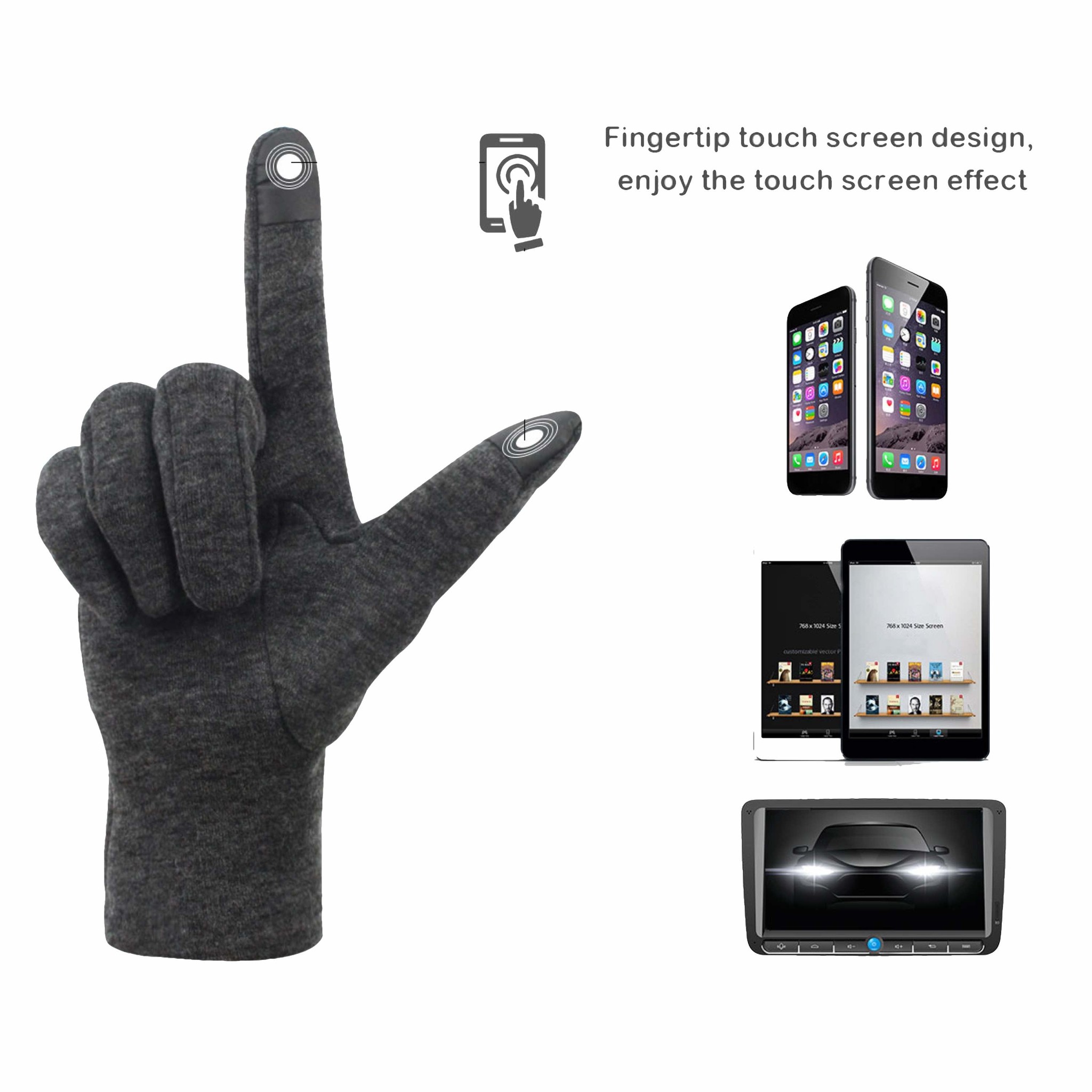 Damenhandschuhe für den Winter - Geeignet für Touchscreens - Warmes Fleece Futter - Einheitsgröße - Grau-5