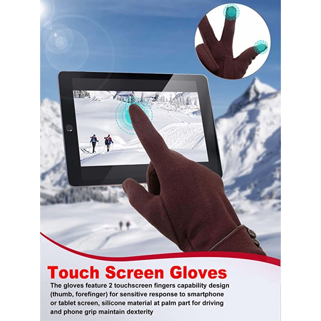 Su.B.dgn Winter Gloves Women, Touch Screen Gloves, Warm Fleece Lined Gloves, One Size for  M, S - Brown