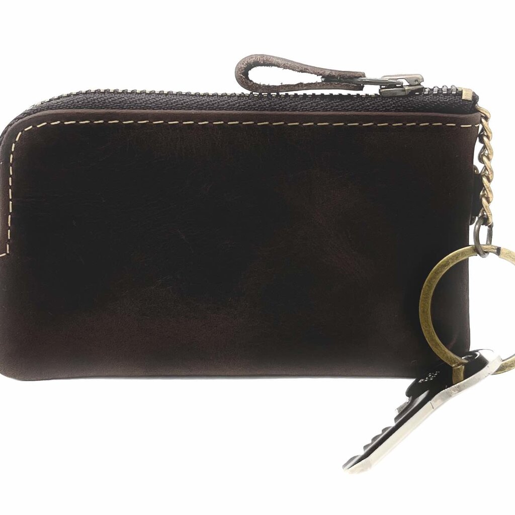 Su.B Sleuteletui, Leer, Kaarthouder met Rits, Portemonnee met Sleutel Ring - Donker Bruin