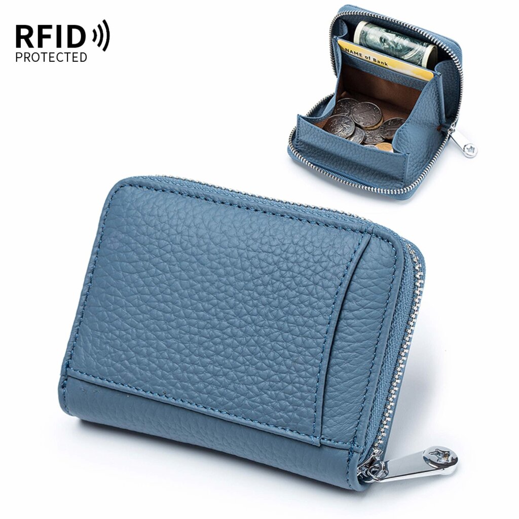 Su.B Portemonnee Dames - Leer Pasjeshouder - RFID Anti-Skim – Munthouder –Blauw