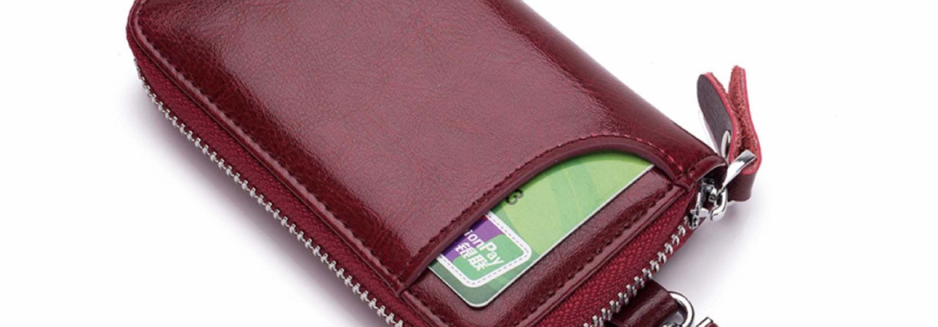 Genuine Leather Key Case Card Holder - 6 Hooks, 2 Long Car Key Chain - 1 Outer, 2 Inner Card Banknotes Slots - Wine Red