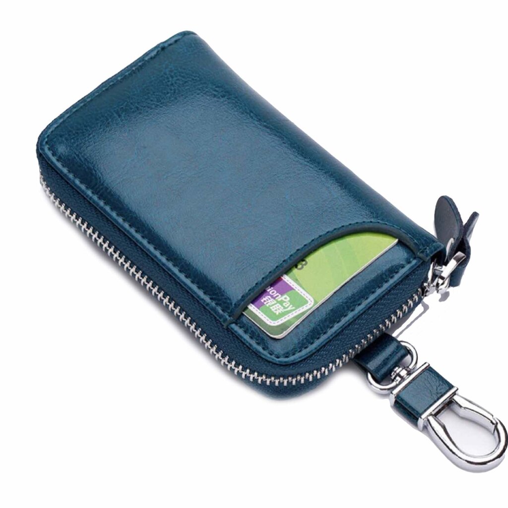 Su.B Genuine Leather Key Case Card Holder - 6 Hooks, 2 Long Car Key Chain - 1 Outer, 2 Inner Card Banknotes Slots - Teal