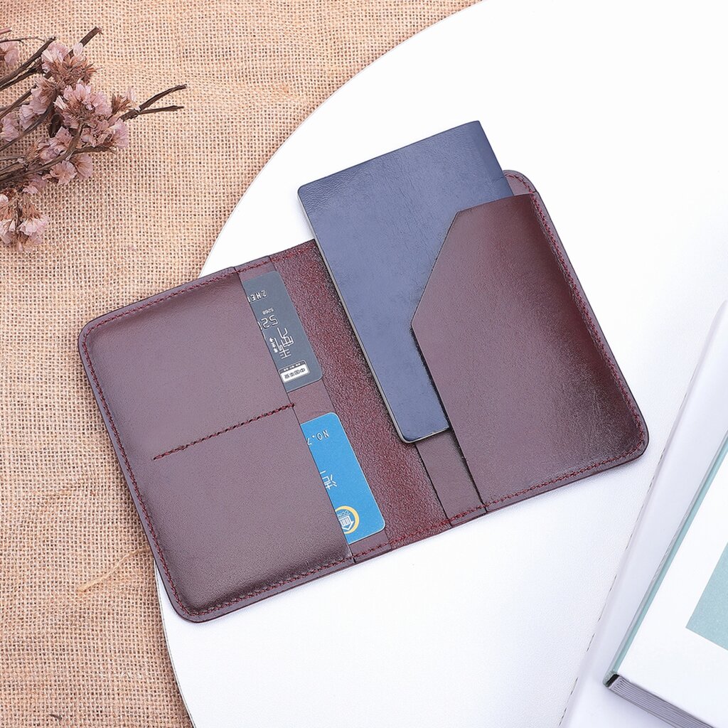 Su.B Leather Passport Holder – Compact Travel Wallet with Card Slots and Ticket Holder for Men and Women - Brown