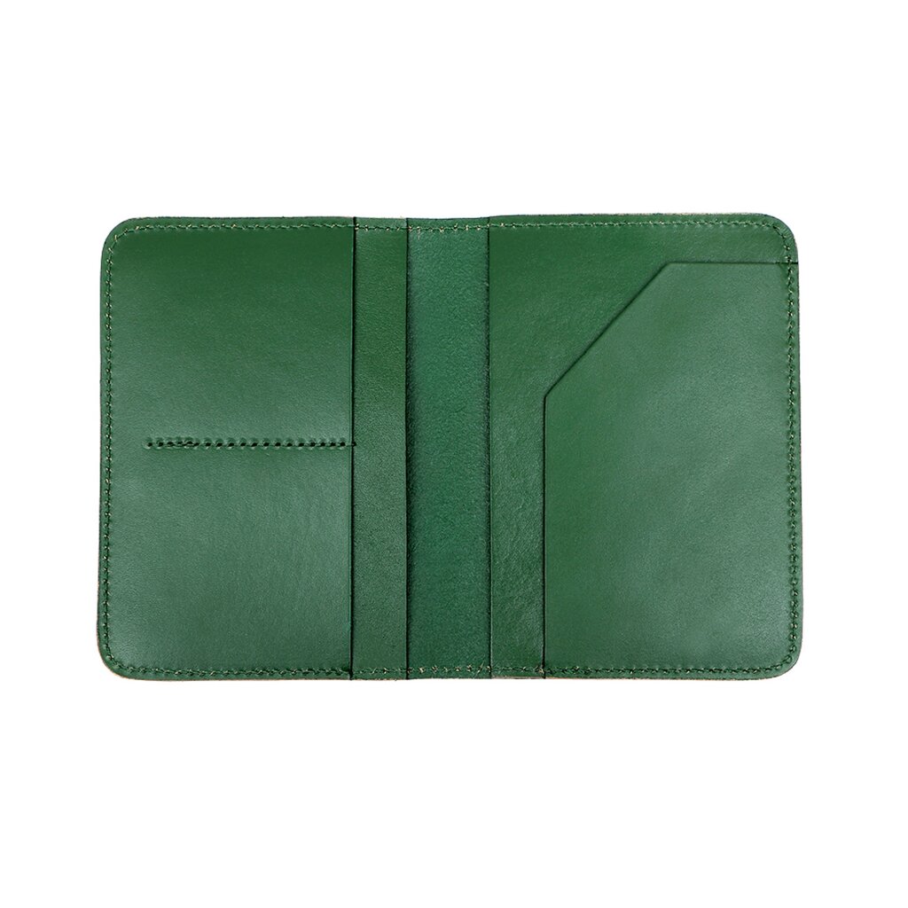 Su.B Leather Passport Holder – Compact Travel Wallet with Card Slots and Ticket Holder for Men and Women - Green