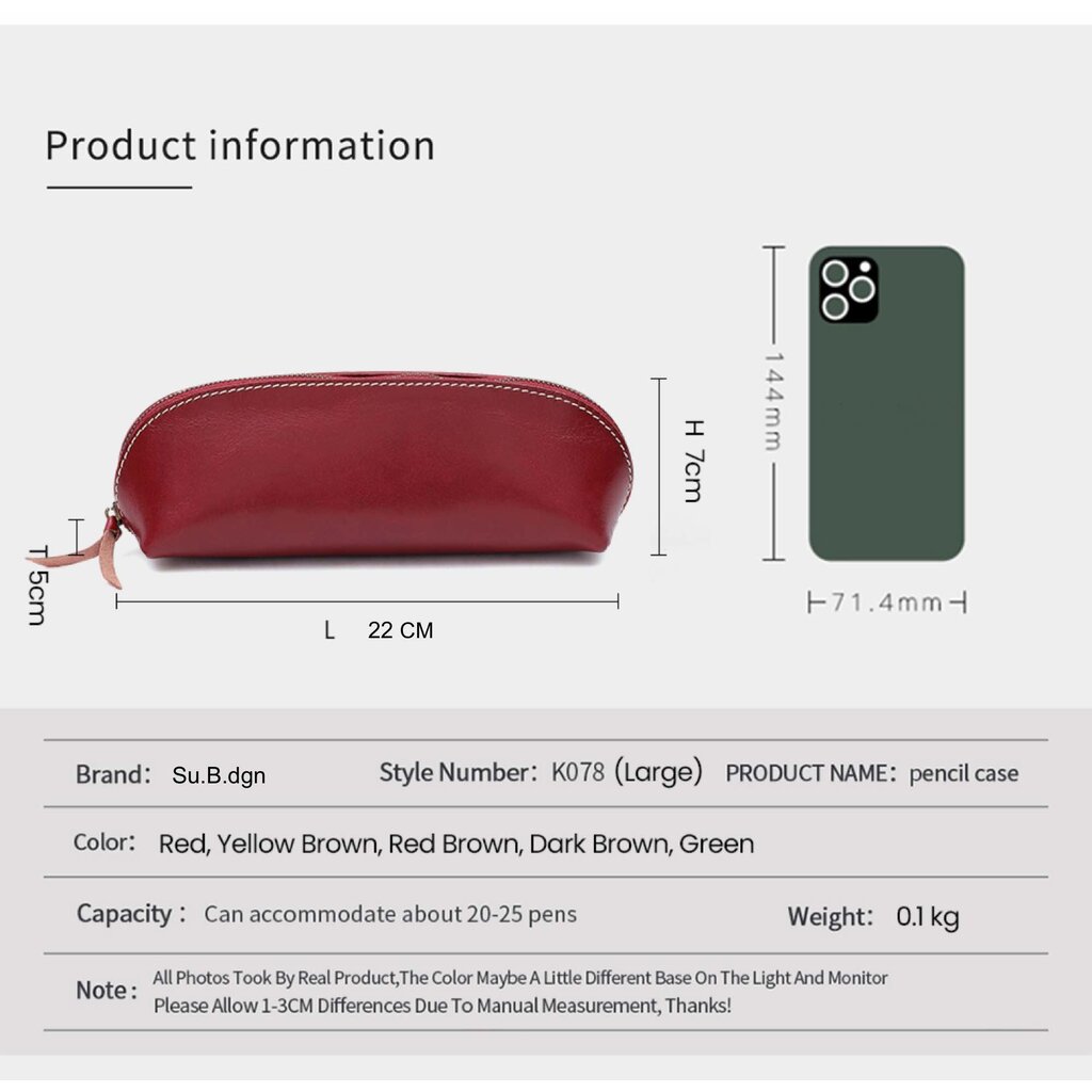 Su.B Federmäppchen - Federtasche - Etui aus Leder - Passend für Mehr als 25 Stifte -  für Männer und Frauen - Cognac