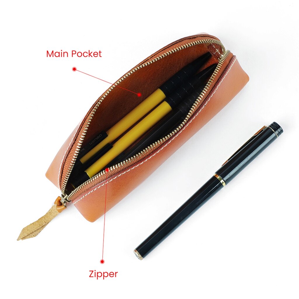 Su.B Federmäppchen - Federtasche - Etui aus Leder - Passend für Mehr als 25 Stifte -  für Männer und Frauen - Cognac