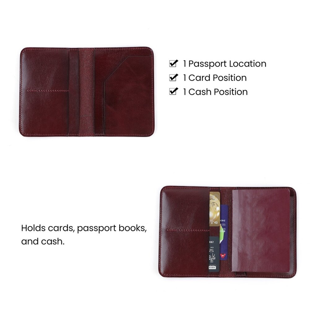 Su.B Leather Passport Holder – Compact Travel Wallet with Card Slots and Ticket Holder for Men and Women - Brown