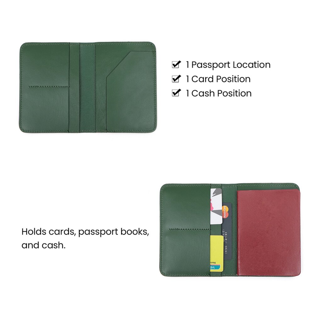 Su.B Leather Passport Holder – Compact Travel Wallet with Card Slots and Ticket Holder for Men and Women - Green