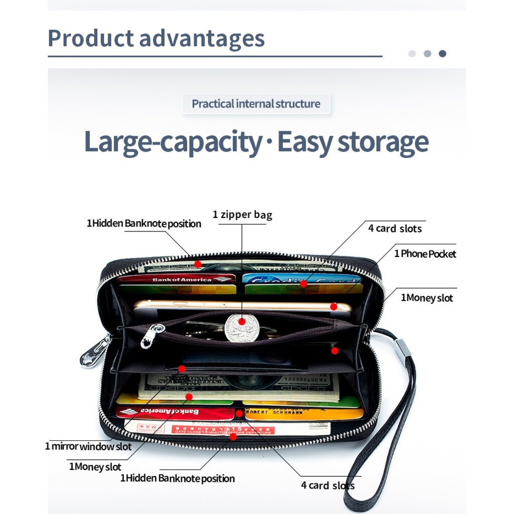 Su.B Wallet, Leather, Wallet Women, Travel Wallet with Wristlet, Fits Passport, Phone, RFID Blocking, Coin Pocket, Card Holder - Blue