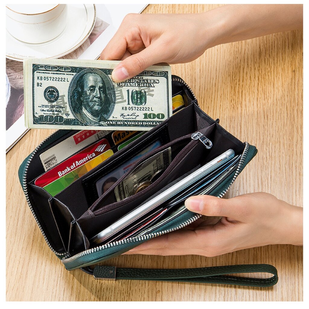 Su.B Wallet, Leather, Wallet Women, Travel Wallet with Wristlet, Fits Passport, Phone, RFID Blocking, Coin Pocket, Card Holder - Blue