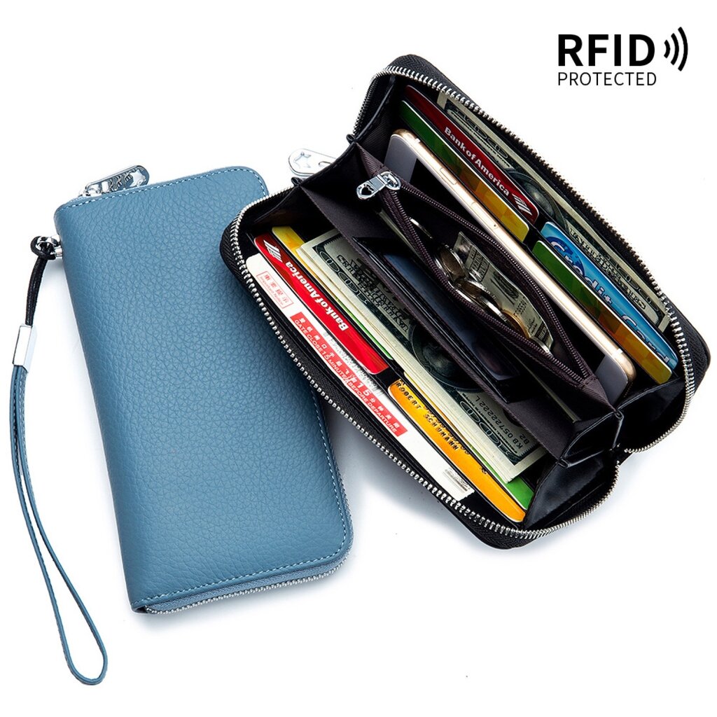 Su.B Wallet, Leather, Wallet Women, Travel Wallet with Wristlet, Fits Passport, Phone, RFID Blocking, Coin Pocket, Card Holder - Blue