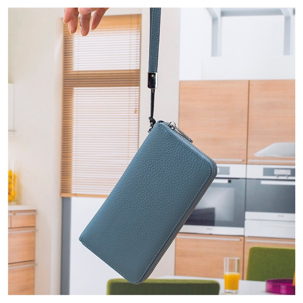 Su.B Wallet, Leather, Wallet Women, Travel Wallet with Wristlet, Fits Passport, Phone, RFID Blocking, Coin Pocket, Card Holder - Blue