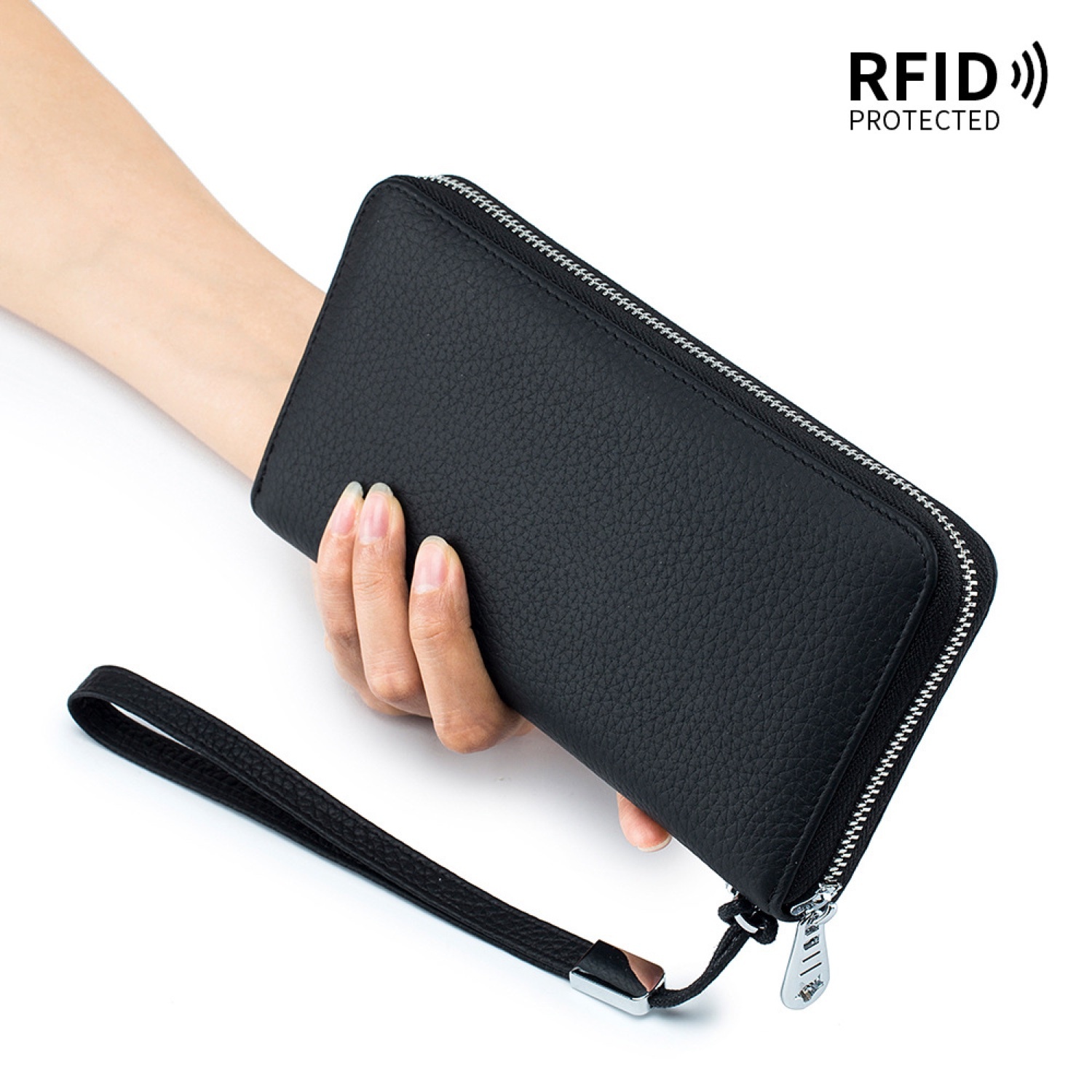 Wallet, Leather, Wallet Women, Travel Wallet with Wristlet, Fits Passport, Phone, RFID Blocking, Coin Pocket, Card Holder - Black-8