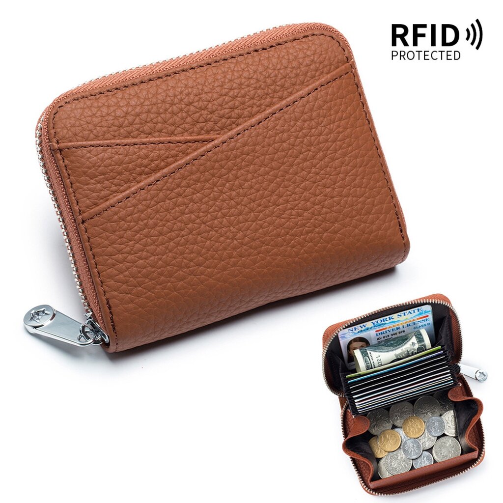 Su.B Cards Holder for Men Women, Wallet fits 13 Card Slots, RFID, Coin Pocket - Brown