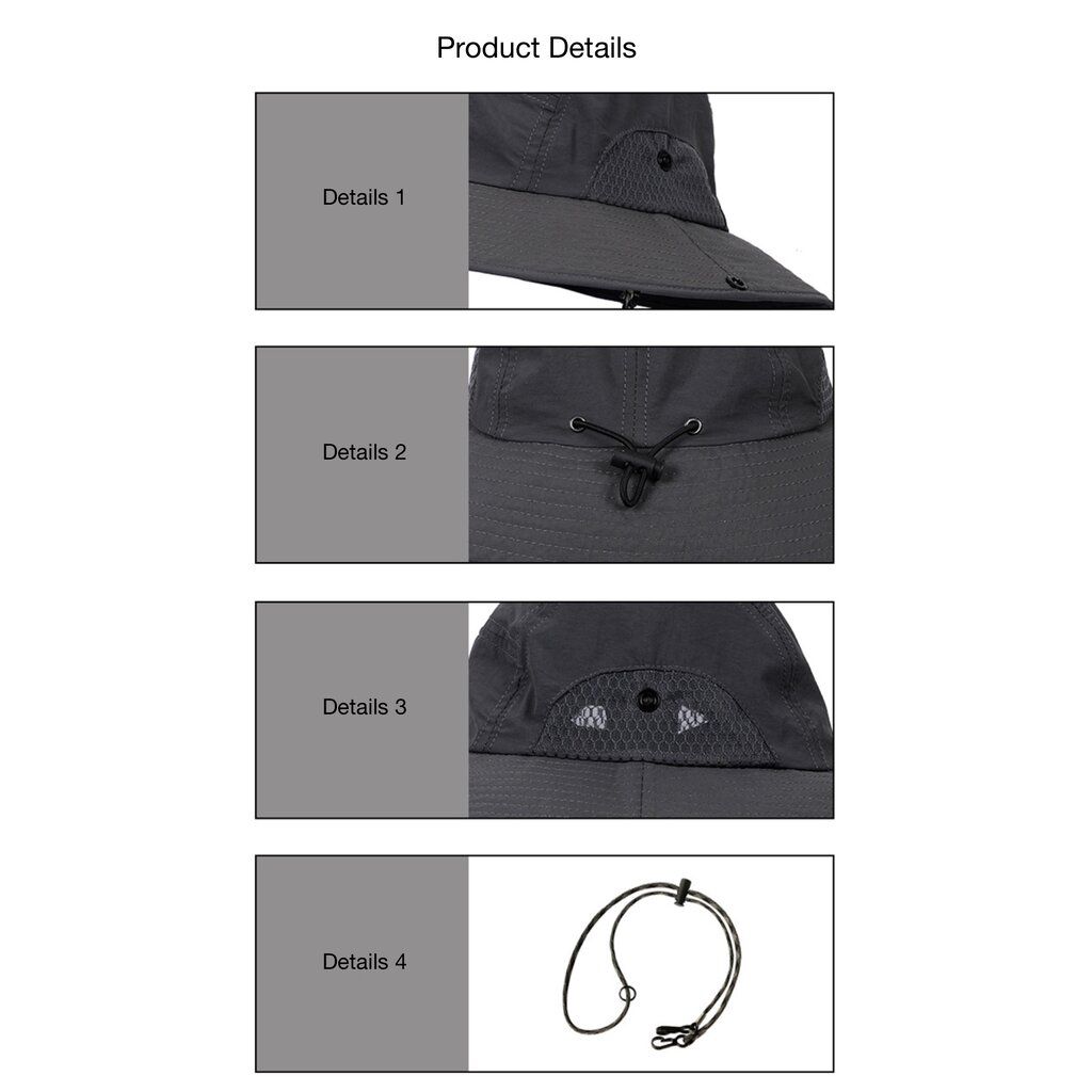 Su.B.dgn Sun Hat for Men Women, Bucket Hat, Cowboy Hat, Adjustable Size 21”-24” (55 - 62 cm) - Zwart
