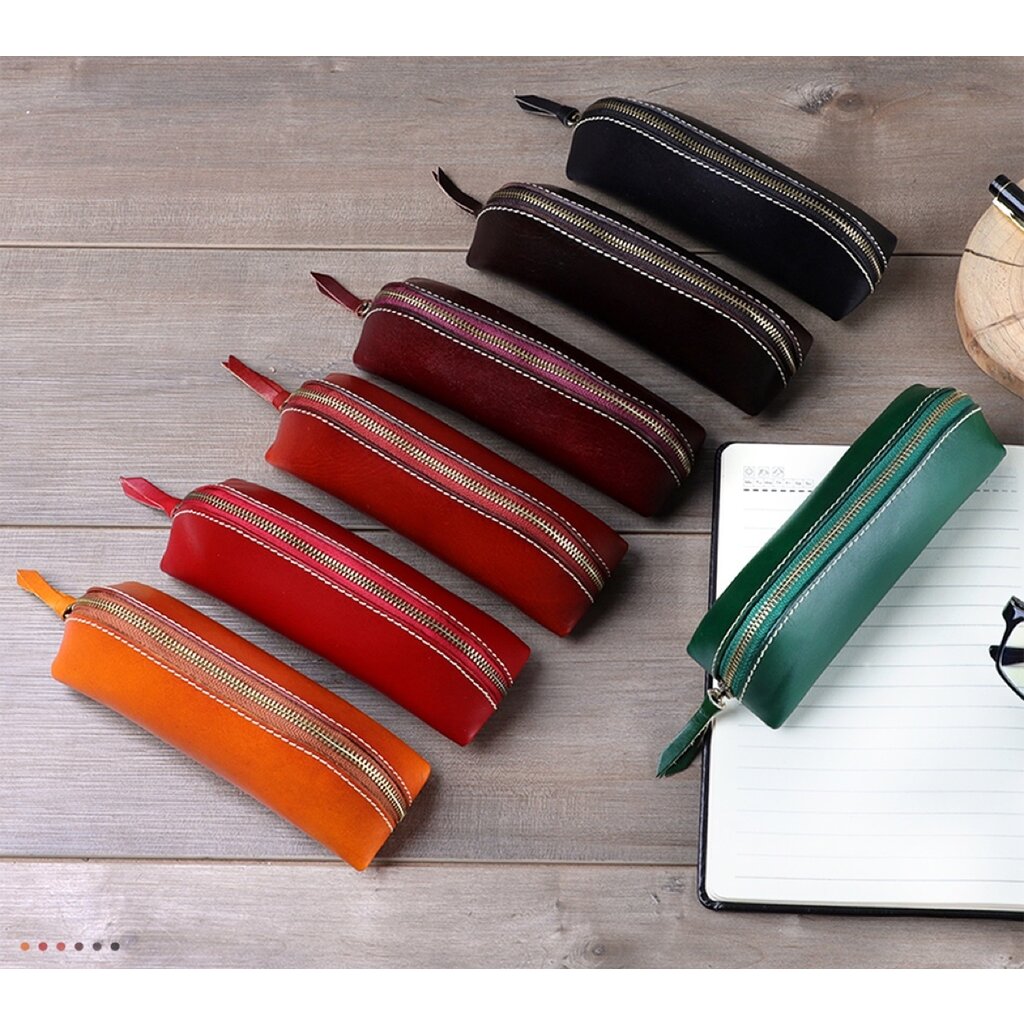 Su.B Federmäppchen - Federtasche - Etui aus Pflanzlich Gegerbtes Leder - Passend für 10- 15 Stifte -  für Männer und Frauen - Schwarz