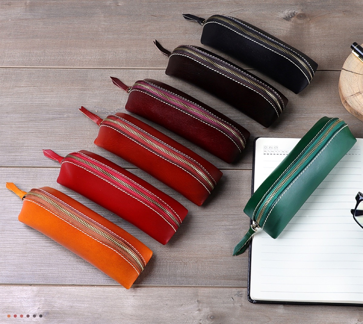 Pencil Case, Pen Holder, Premium Vegetable Leather, Fits 10- 15 Pens - Pencil Pouch With Zipper for Men Women - Black-7