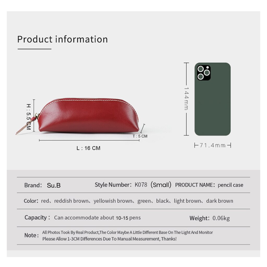Su.B Federmäppchen - Federtasche - Etui aus Pflanzlich Gegerbtes Leder - Passend für 10- 15 Stifte -  für Männer und Frauen - Grün
