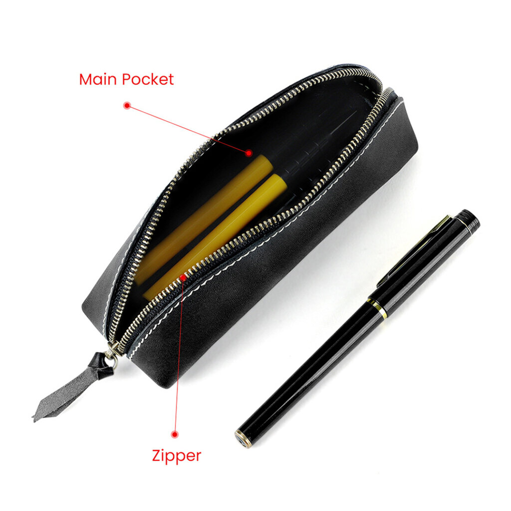 Su.B Federmäppchen - Federtasche - Etui aus Pflanzlich Gegerbtes Leder - Passend für 10- 15 Stifte -  für Männer und Frauen - Schwarz