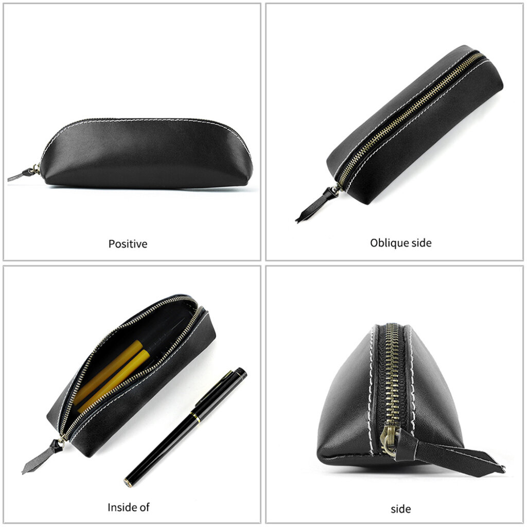 Su.B Federmäppchen - Federtasche - Etui aus Pflanzlich Gegerbtes Leder - Passend für 10- 15 Stifte -  für Männer und Frauen - Schwarz