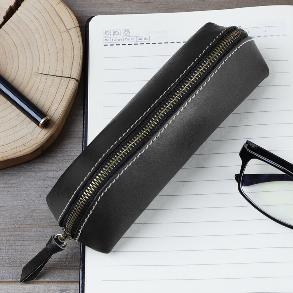 Su.B Federmäppchen - Federtasche - Etui aus Pflanzlich Gegerbtes Leder - Passend für 10- 15 Stifte -  für Männer und Frauen - Schwarz