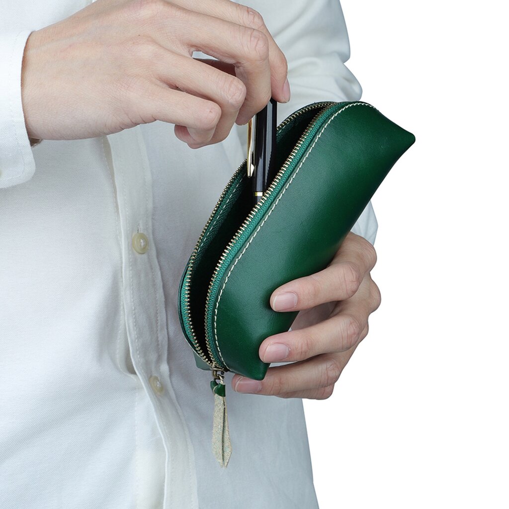 Su.B Federmäppchen - Federtasche - Etui aus Pflanzlich Gegerbtes Leder - Passend für 10- 15 Stifte -  für Männer und Frauen - Grün