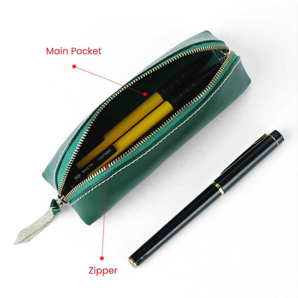 Su.B Federmäppchen - Federtasche - Etui aus Pflanzlich Gegerbtes Leder - Passend für 10- 15 Stifte -  für Männer und Frauen - Grün