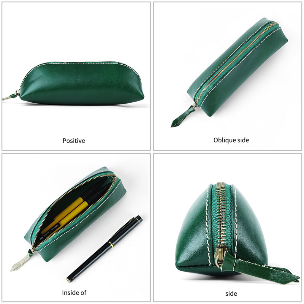 Su.B Federmäppchen - Federtasche - Etui aus Pflanzlich Gegerbtes Leder - Passend für 10- 15 Stifte -  für Männer und Frauen - Grün
