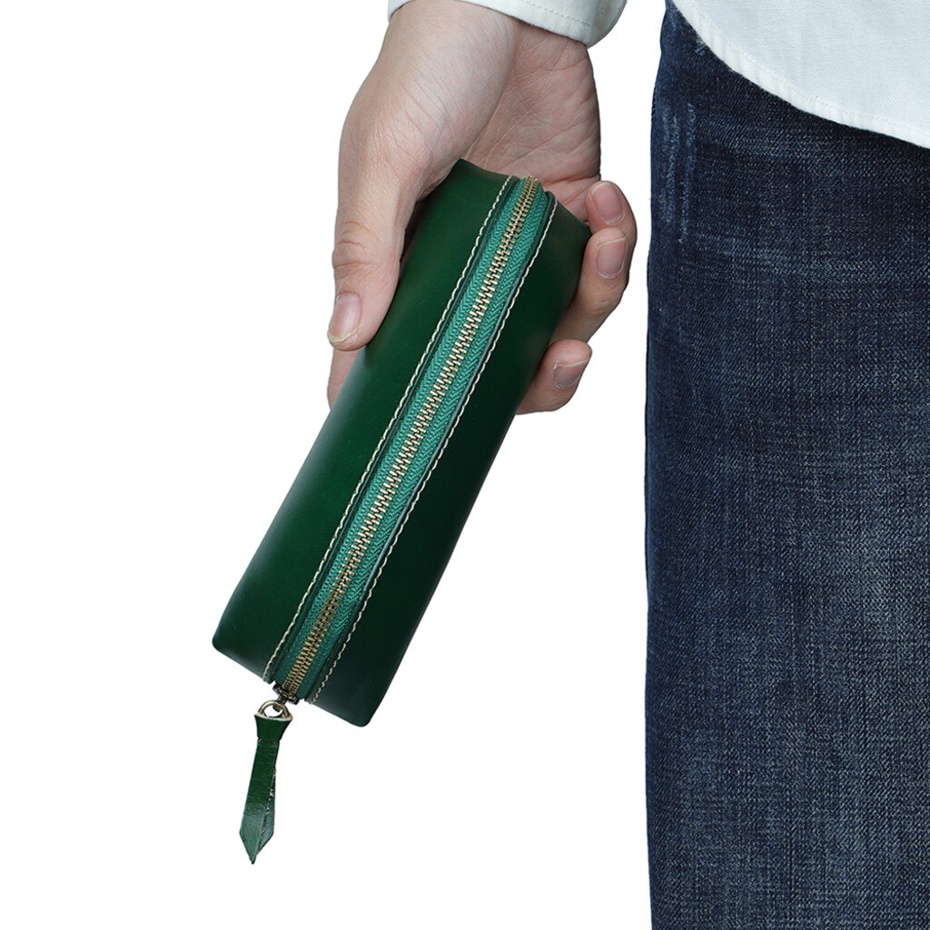Su.B Federmäppchen - Federtasche - Etui aus Pflanzlich Gegerbtes Leder - Passend für 10- 15 Stifte -  für Männer und Frauen - Grün