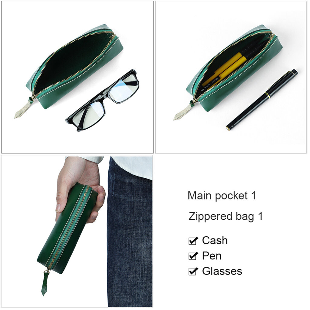 Su.B Federmäppchen - Federtasche - Etui aus Pflanzlich Gegerbtes Leder - Passend für 10- 15 Stifte -  für Männer und Frauen - Grün