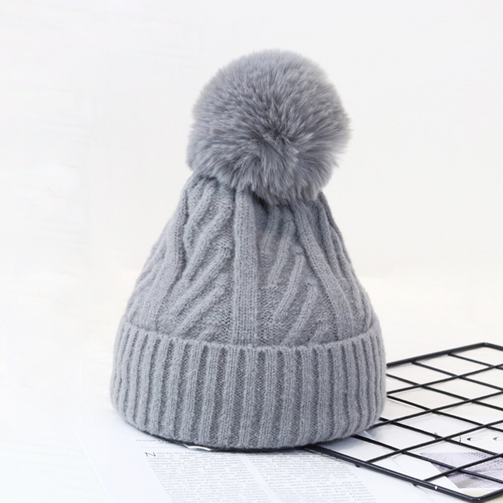 Su.B Mütze für Damen, Doppelschicht Strickmütze, Einheitsgröße, Beanie Mütze für den Winter - Grau