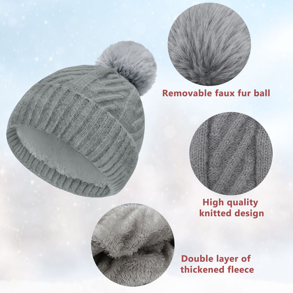 Su.B Beanie, Winter Hats for Women, Stretchy Acrylic, Double Layer Filling , One Size - Grey