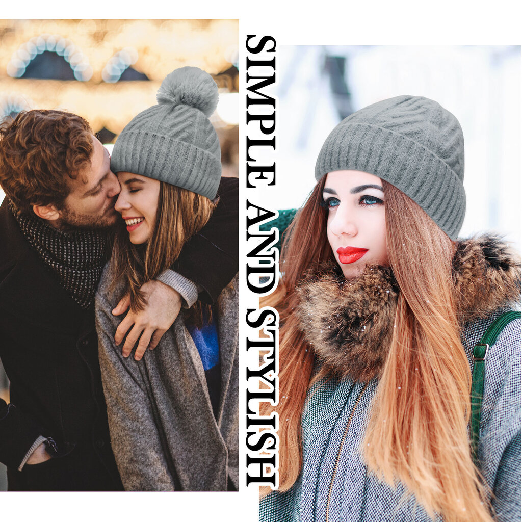Su.B Mütze für Damen, Doppelschicht Strickmütze, Einheitsgröße, Beanie Mütze für den Winter - Grau