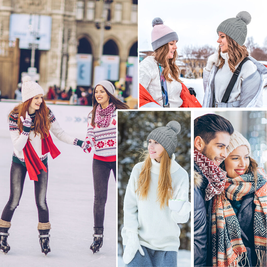 Su.B Mütze für Damen, Doppelschicht Strickmütze, Einheitsgröße, Beanie Mütze für den Winter - Grau