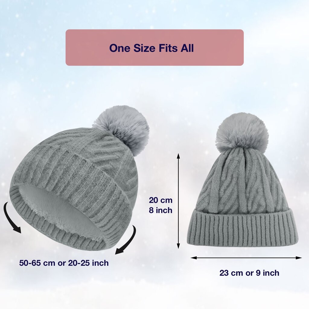 Su.B Beanie, Winter Hats for Women, Stretchy Acrylic, Double Layer Filling , One Size - Grey