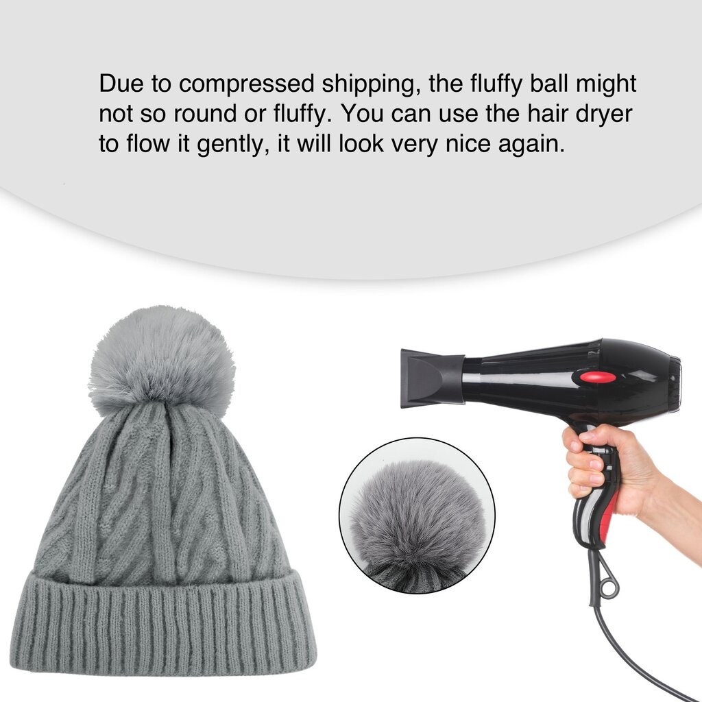 Su.B Beanie, Winter Hats for Women, Stretchy Acrylic, Double Layer Filling , One Size - Grey