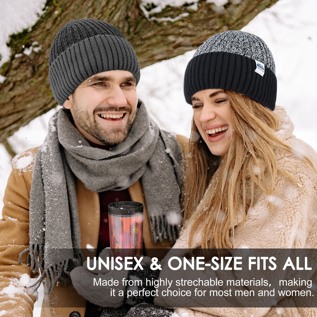 Su.B Beanie, Knit Cuffed, Winter Hat, Double Layer, Hat for Men and Women - Grey