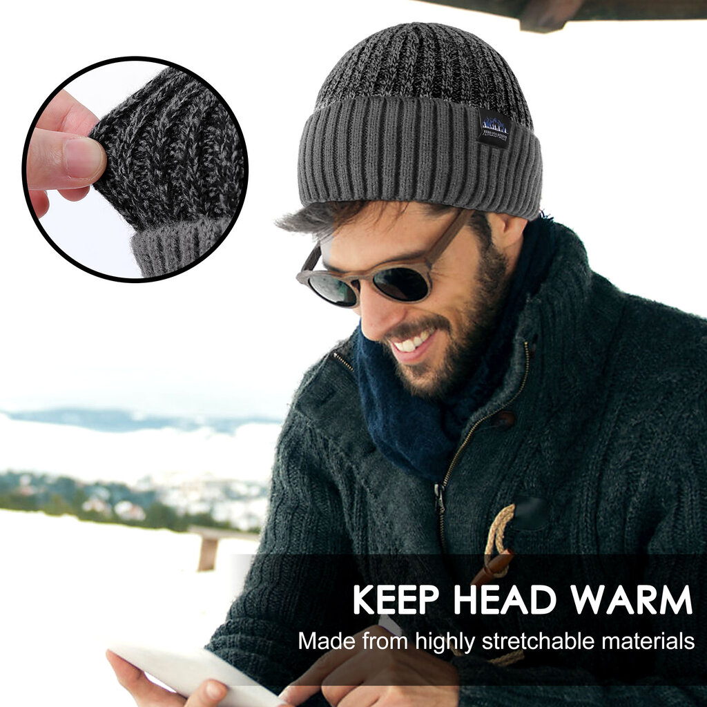 Su.B Muts- Muts Heren- Muts Dames- Beanie- Fleece Voering- Ski Muts- Elastische- One Size- Grijs