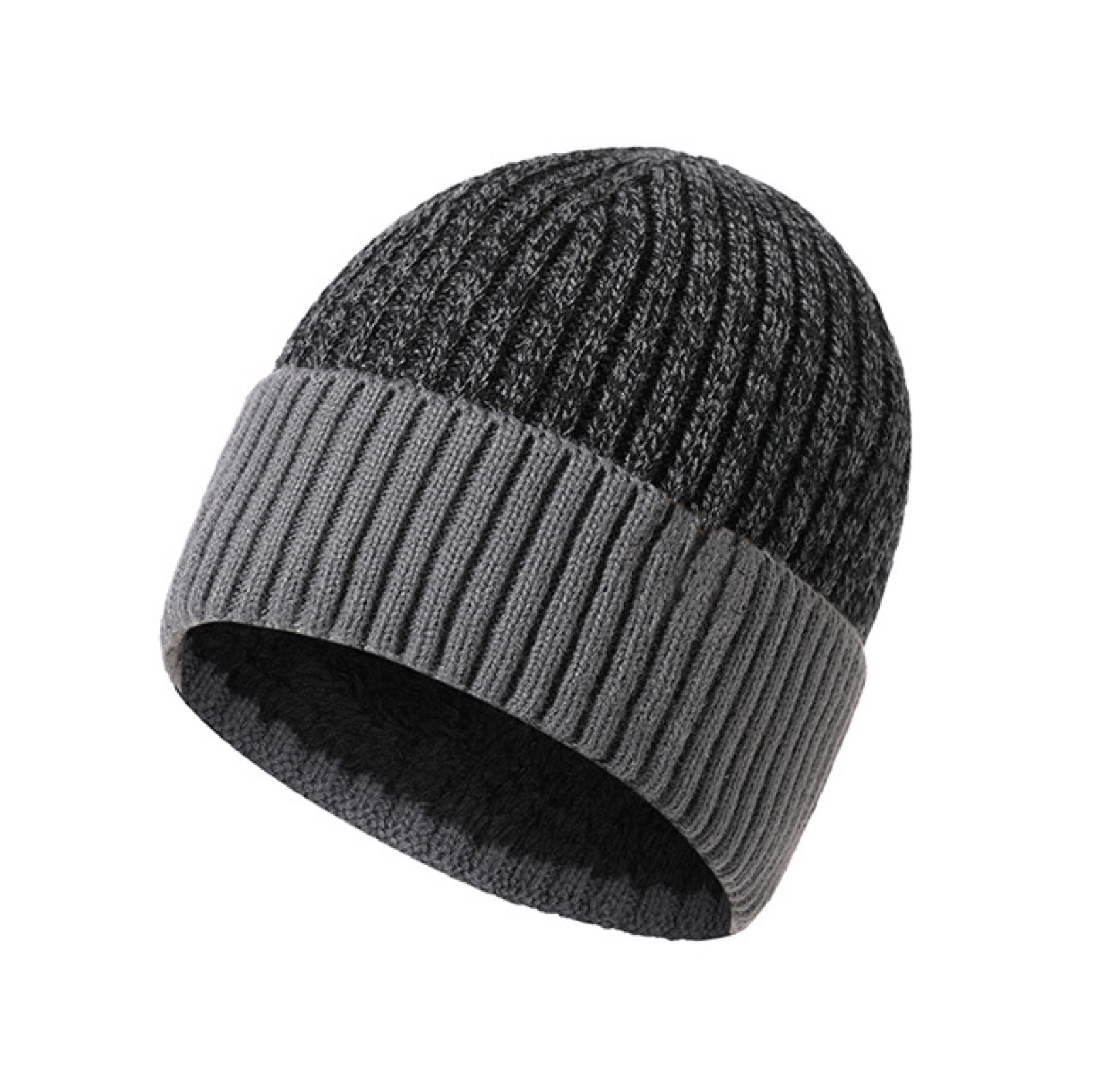 Beanie, Knit Cuffed, Winter Hat, Double Layer, Hat for Men and Women - Grey-1