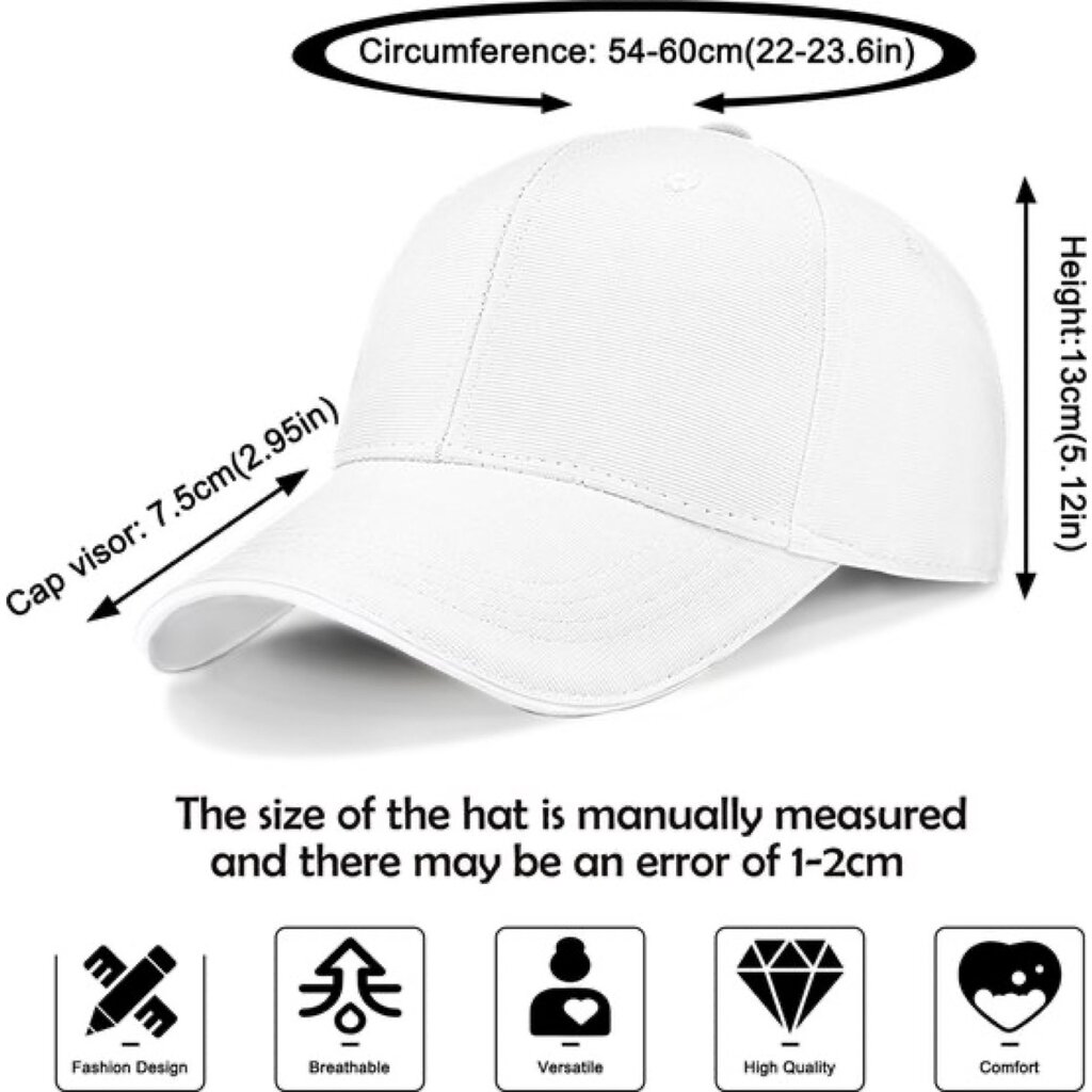 Su.B.dgn Baseball Cap, Reflective Edge, Trucker Hat, Adjustable 55-60 CM, 21-24 inch, Unisex – White
