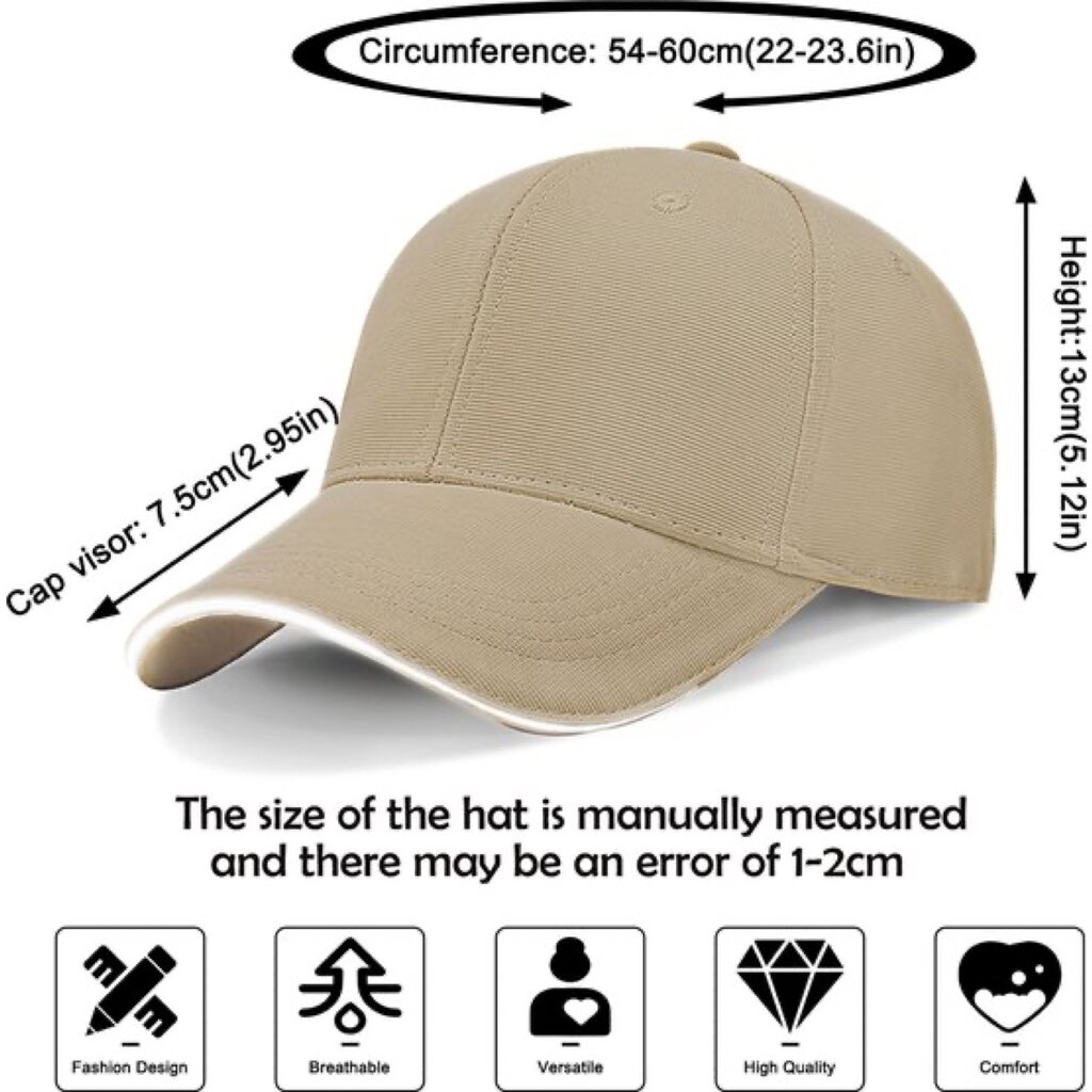 Su.B.dgn Baseball Cap, Reflective Edge, Trucker Hat, Adjustable 55-60 CM, 21-24 inch, Unisex - Beige